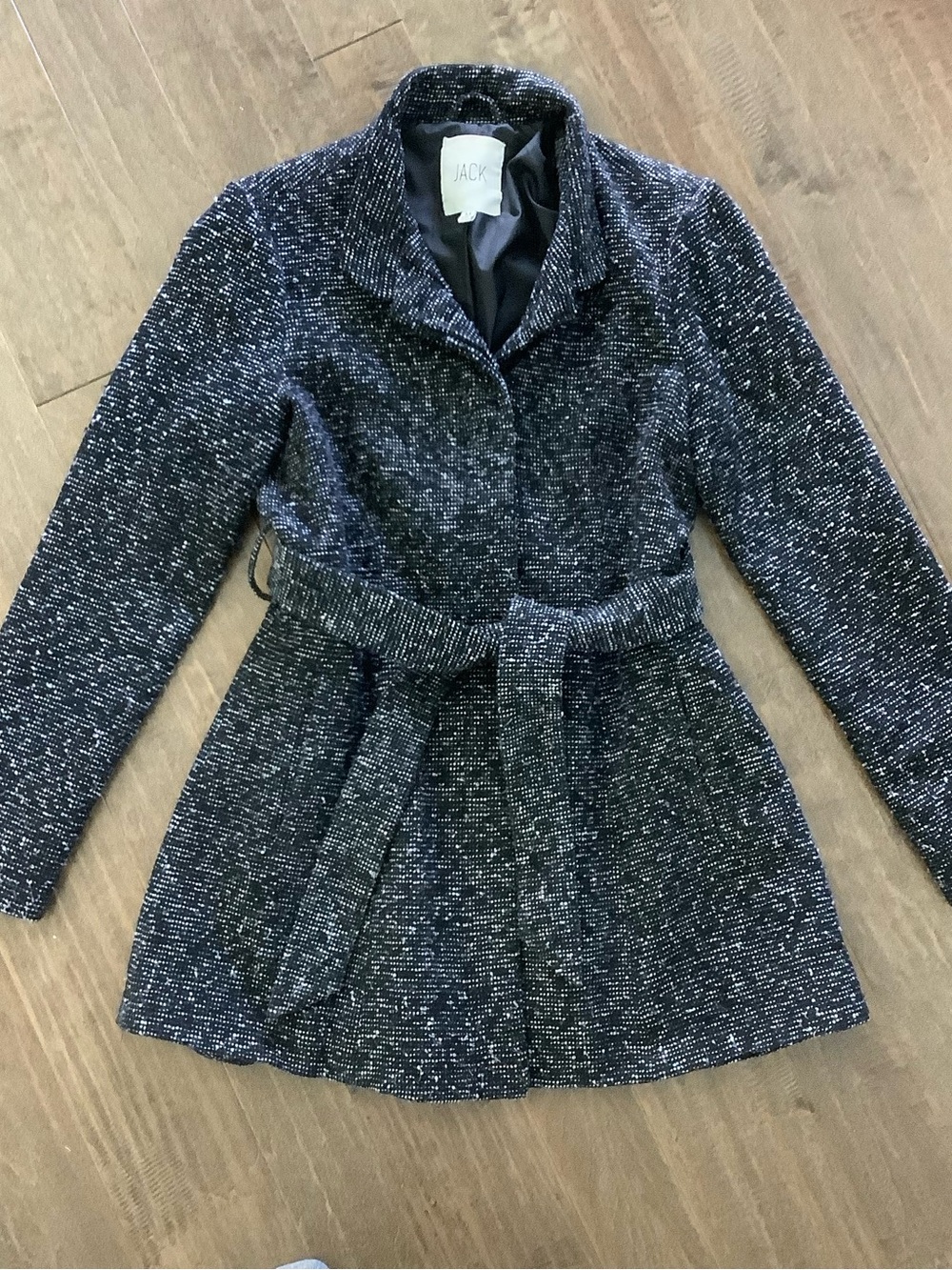 Jack by BB Dakota Black/White Tweed Belted Fully Lined Coat